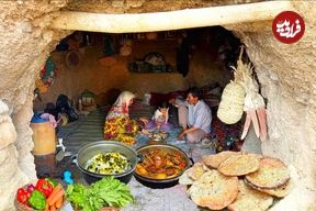 ببینید؛ غذای عشایری در ایران؛ پخت زرشک پلو با مرغ و نان تنوری در غار