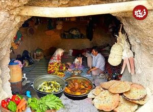 ببینید؛ غذای عشایری در ایران؛ پخت زرشک پلو با مرغ و نان تنوری در غار