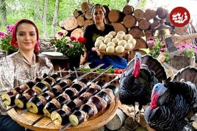 ببینید؛ غذای روستایی در گیلان؛ کباب کوبیده و بادمجان و پخت نان تازه در طبیعت