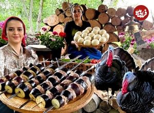 ببینید؛ غذای روستایی در گیلان؛ کباب کوبیده و بادمجان و پخت نان تازه در طبیعت