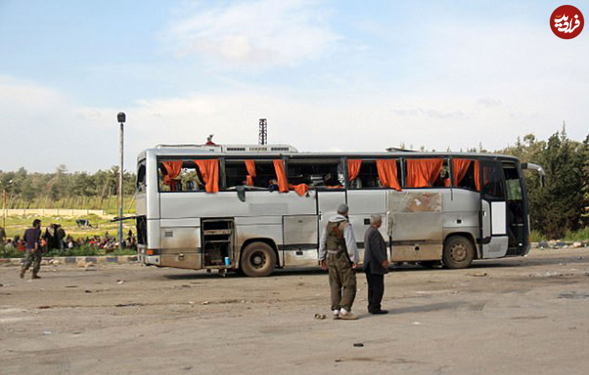 تصاویر تکاندهنده از انفجار اتوبوس غیرنظامیان نزدیک حلب