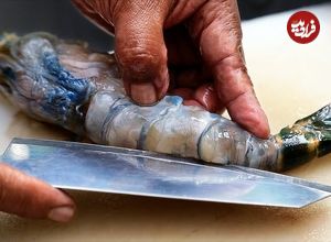 ببینید| غذای خیابانی در تایلند؛ پخت خوراک کاری با شاه میگوی رودخانه ای در بانکوک