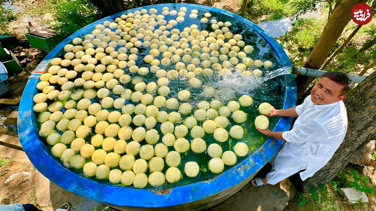 ببینید؛ غذای روستایی در پاکستان؛ مراحل دیدنی تهیه 200 لیتر آب طالبی