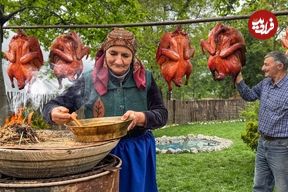 ببینید؛ غذای روستایی در آذربایجان؛ پخت اردک دودی در تنور