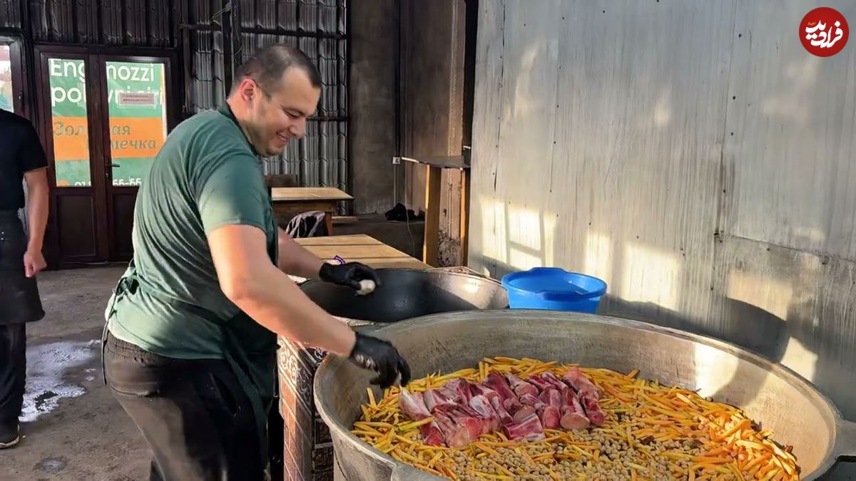 ببینید؛ غذای خیابانی در ازبکستان؛ پخت 1000 کیلو سمرقند پلو در خوارزم