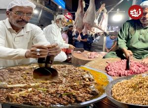 (ویدئو) غذای خیابانی در پاکستان؛ فرایند پخت واوایشکا با گوشت ساطوری بره
