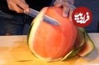 ببینید؛ برش زدن هندوانه، طالبی و آناناس به شیوه تماشایی میوه فروش کره ای 