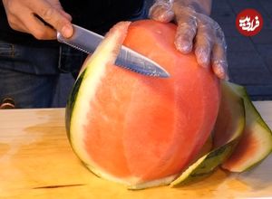 ببینید؛ برش زدن هندوانه، طالبی و آناناس به شیوه تماشایی میوه فروش کره ای 