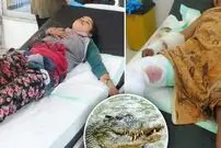 (ویدئو) نجات معجزه‌آسای یک زن از دست تمساح