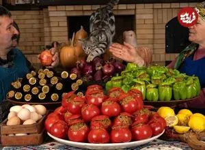ببینید| غذای روستایی در آذربایجان؛ پخت دلمه با گوشت، بادمجان، گوجه فرنگی و فلفل 