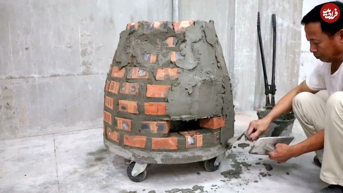 ببینید؛ مراحل ساخت یک اجاق هیزمی قابل حمل با آجر و سیمان