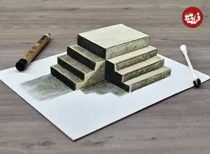 ببینید| آموزش کشیدن نقاشی 3 بعدی «پله» به روش هنرمند ترکیه ای