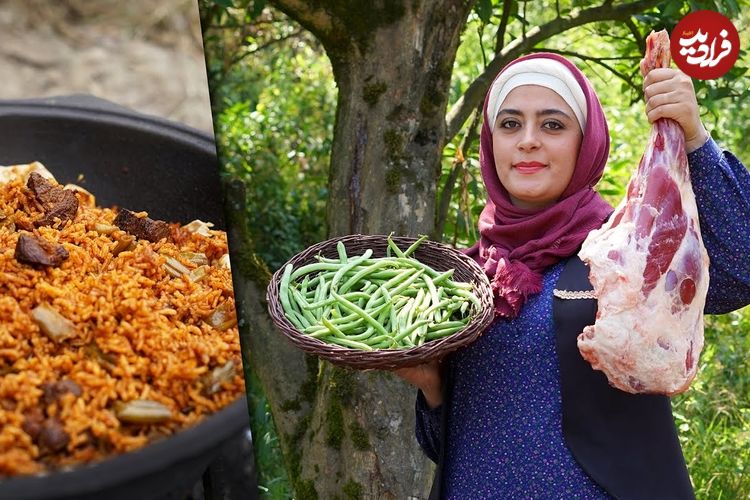 ببینید؛ غذای روستایی در ایران؛ پخت لوبیا پلو با سالاد شیرازی در طبیعت