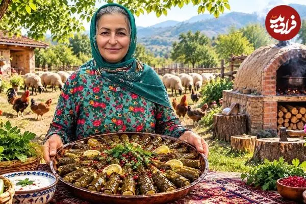 ببینید| غذای روستایی در ایران؛ پخت دلمه با برگ مو در روستایی زیبا