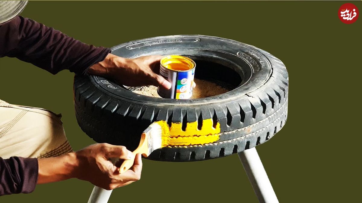 ببینید؛ چگونه با لاستیک کهنه و سیمان، یک گلدان خلاقانه بسازیم؟