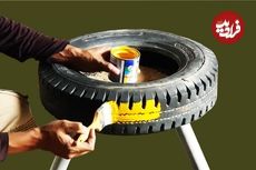 ببینید؛ چگونه با لاستیک کهنه و سیمان، یک گلدان خلاقانه بسازیم؟