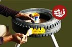 ببینید؛ چگونه با لاستیک کهنه و سیمان، یک گلدان خلاقانه بسازیم؟