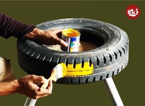 ببینید؛ چگونه با لاستیک کهنه و سیمان، یک گلدان خلاقانه بسازیم؟