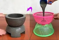 ببینید| چگونه با سبد پلاستیکی و سیمان یک گلدان زیبا درست کنیم؟