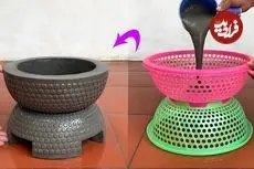 ببینید| چگونه با سبد پلاستیکی و سیمان یک گلدان زیبا درست کنیم؟