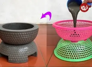 ببینید| چگونه با سبد پلاستیکی و سیمان یک گلدان زیبا درست کنیم؟