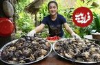 ببینید؛ غذای روستایی در چین؛ پخت خوراک با خرچنگ مزرعه ای و بادمجان