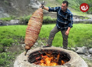 (ویدئو) پخت کوکورِچ کبابی با هزار متر روده بره به روش روستایی باکویی