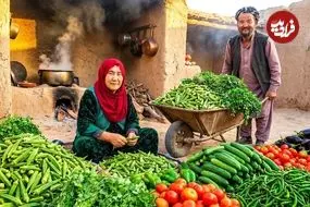 ببینید| غذای روستایی در افغانستان؛ پخت خوراک بامیه توسط زوج مسن افغان