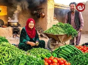 ببینید| غذای روستایی در افغانستان؛ پخت خوراک بامیه توسط زوج مسن افغان