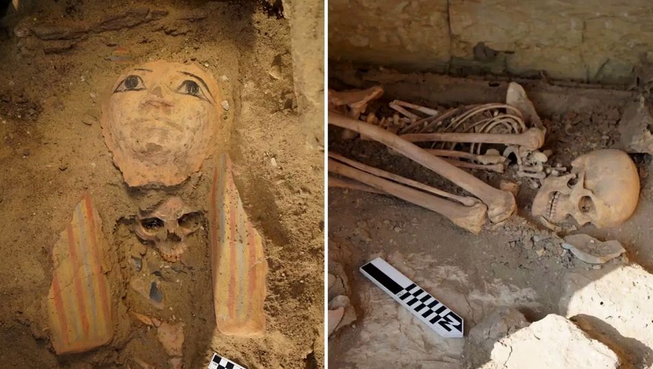 بقایای کودک خردسال و نقاب رنگ شده در یک مقبره ۴۵۰۰ ساله در مصر کشف شد