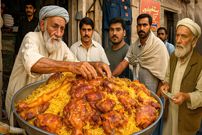 ببینید؛ غذای خیابانی در افغانستان؛ پخت 100 کیلو قابلی پلو با گوشت 