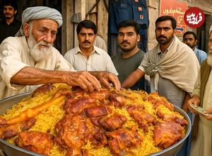 ببینید؛ غذای خیابانی در افغانستان؛ پخت 100 کیلو قابلی پلو با گوشت 