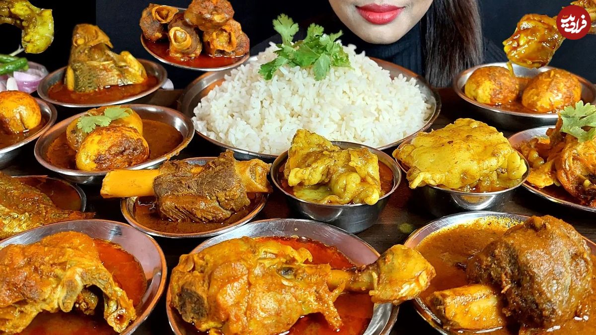 (ویدئو) خوردن 4 کیلوگرم چلو گوشت، چربی، ماهی و مرغ توسط سوجاتا، دختر مشهور هندی