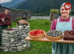 ببینید| غذای روستایی در آذربایجان؛ پخت کیک، تارت و مربا با توت فرنگی و گیلاس