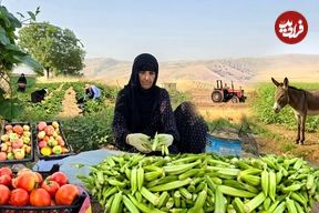 ببینید؛ غذای روستایی در ایران؛ برداشت بامیه از مزرعه و پخت خورشت با آن 