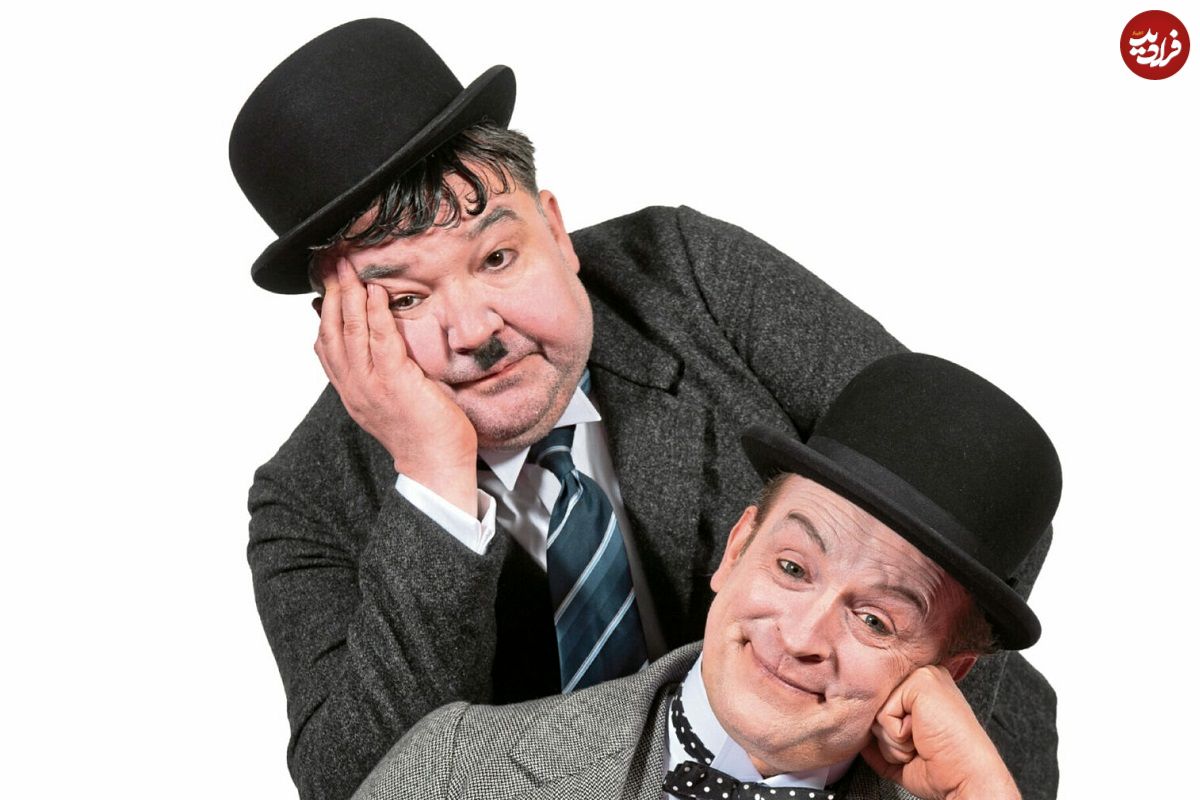 عکس| سفر در زمان؛ «لورل و هاردی» در کنار دو ماهی غول پیکر؛ سال 1308