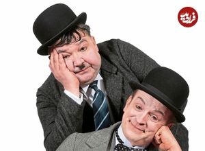 عکس| سفر در زمان؛ «لورل و هاردی» در کنار دو ماهی غول پیکر؛ سال 1308