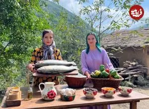 ببینید| غذای روستایی در ایران؛ تهیه غذا با ماهی قزل آلا و میوه خشک