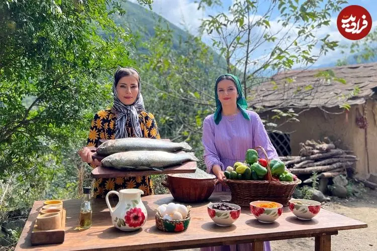 ببینید| غذای روستایی در ایران؛ تهیه غذا با ماهی قزل آلا و میوه خشک