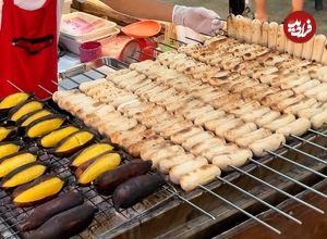ببنیید؛ غذای خیابانی در تایلند؛ موز کبابی روی زغال در بانکوک