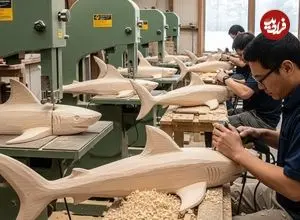 ببینید| مراحل دیدنی ساخت مجسمه های چوبی کوسه در کارگاهی در ویتنام