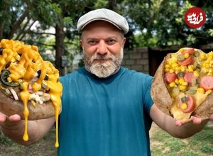 ببینید؛ غذای روستایی در آذربایجان؛ تهیه کومپیر سوسیس و پنیر 