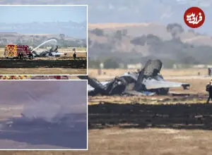 تصاویر| سقوط جنگنده پنهانکار F-35B آمریکا در سن‌دیگو؛ خلبان پیش از برخورد هواپیما ایجکت کرد