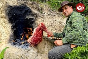 ببییند؛ غذای روستایی در آذربایجان؛ ساخت تنور در طبیعت و کباب کردن گوشت گاو در آن