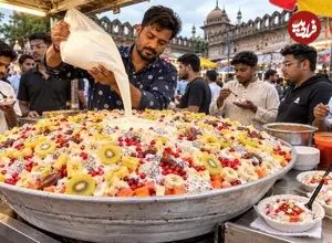ببینید| غذای خیابانی در هند؛ تهیه معجون با آناناس، انار، موز و ... در اوتار پرادش