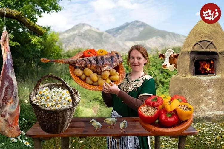 ببینید| غذای روستایی در مراکش؛ چیدن گل های بابونه وحشی و کباب کردن ران بره در تنور
