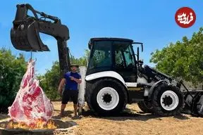 ببینید| غذای روستایی در آذربایجان؛ کباب ران بزرگ گاو در تنور زیر زمینی