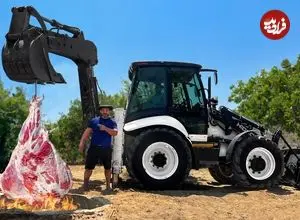 ببینید| غذای روستایی در آذربایجان؛ کباب ران بزرگ گاو در تنور زیر زمینی