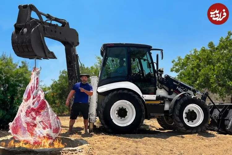 ببینید| غذای روستایی در آذربایجان؛ کباب ران بزرگ گاو در تنور زیر زمینی