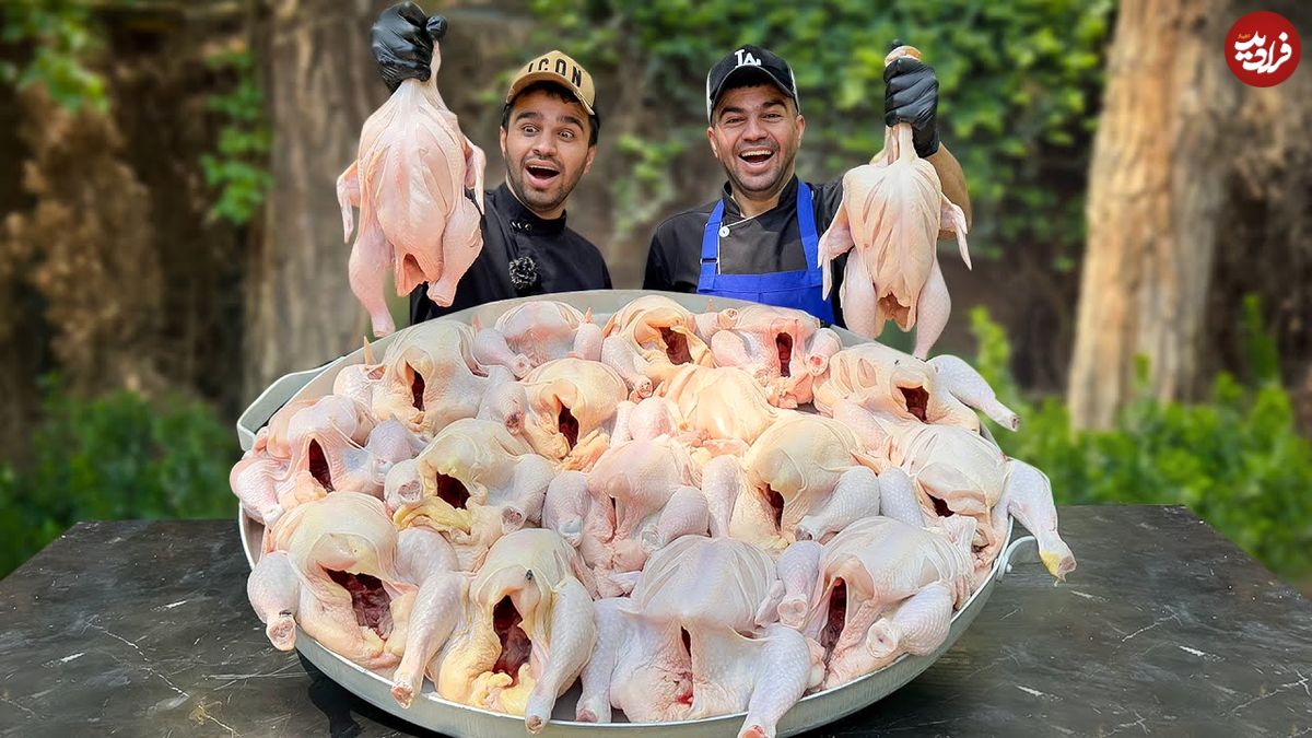 ببینید؛ غذای خیابانی در ایران؛ پخت چلو مرغ برای ۱۰۰ نفر